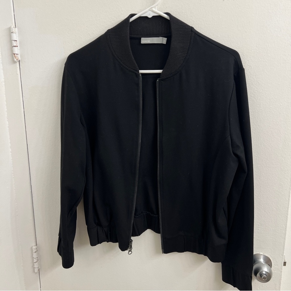 vince black bomber zip up jacket